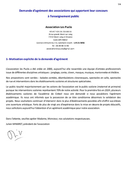 Fichier:Dossier de demande d'agrément académique Association Les Pucks.docx (1).pdf